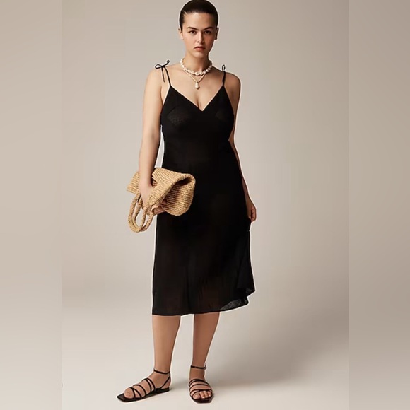 J. Crew NWT Tie Shoulder Linen Blend Black‎ Lightweight Dress- Size 16 - Picture 1 of 10